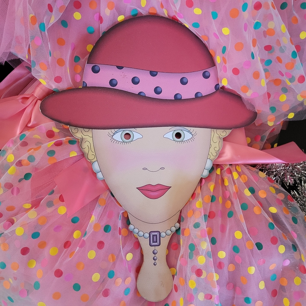 Red Hat Society Lady Face Photo Booth Prop Wall Art Hand-Mask ~ Cute & Colorful